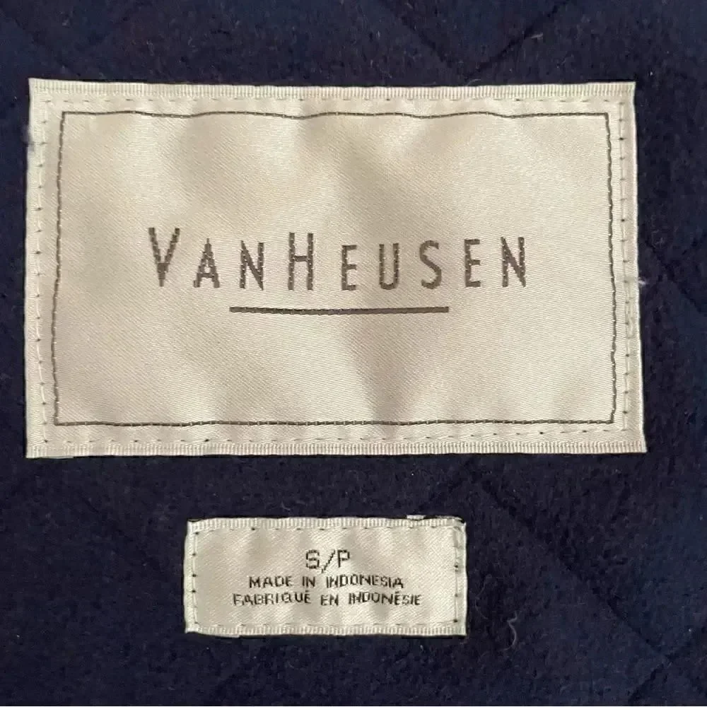 Van Heusen Navy Quilted Cozy Sleeveless Vest Full Zip Polyester SZ SP